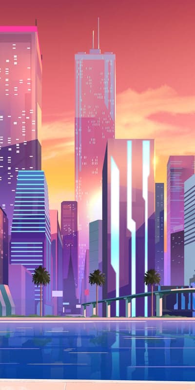 Urban Oasis- Sunset Over a Reflective Pool