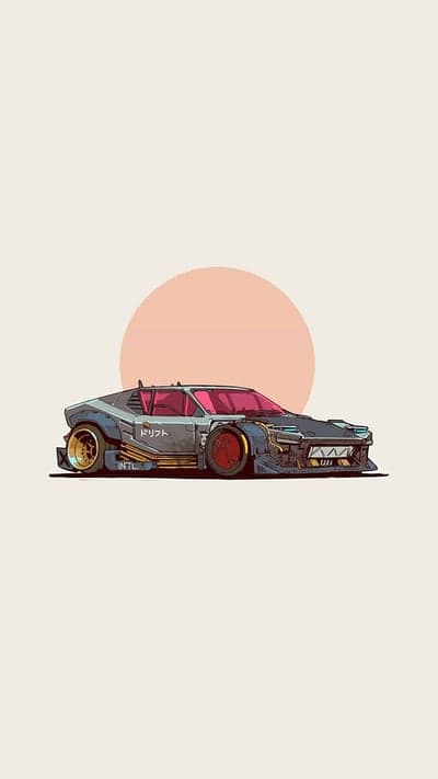 Neon Cyberpunk Drift Car Sunset Mobile Wallpaper