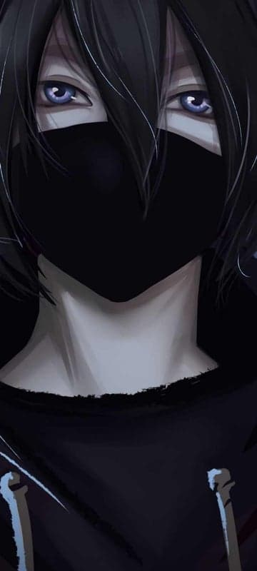 Anime boy with black hair and blue eyes wearing mask