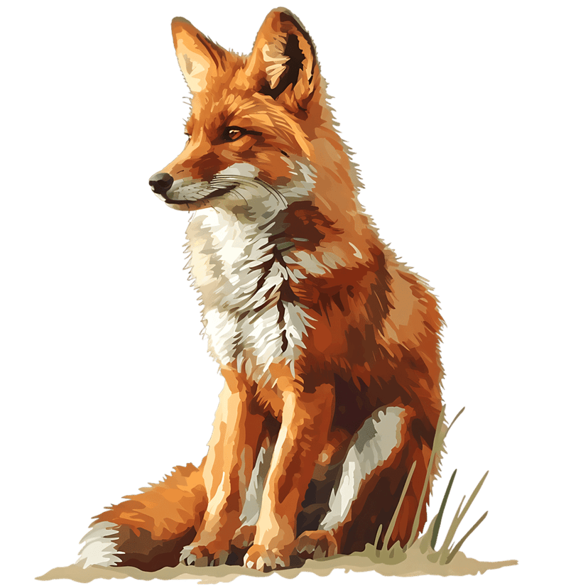 Red fox digital portrait features vibrant orange fur and pointed ears against a dark black background.