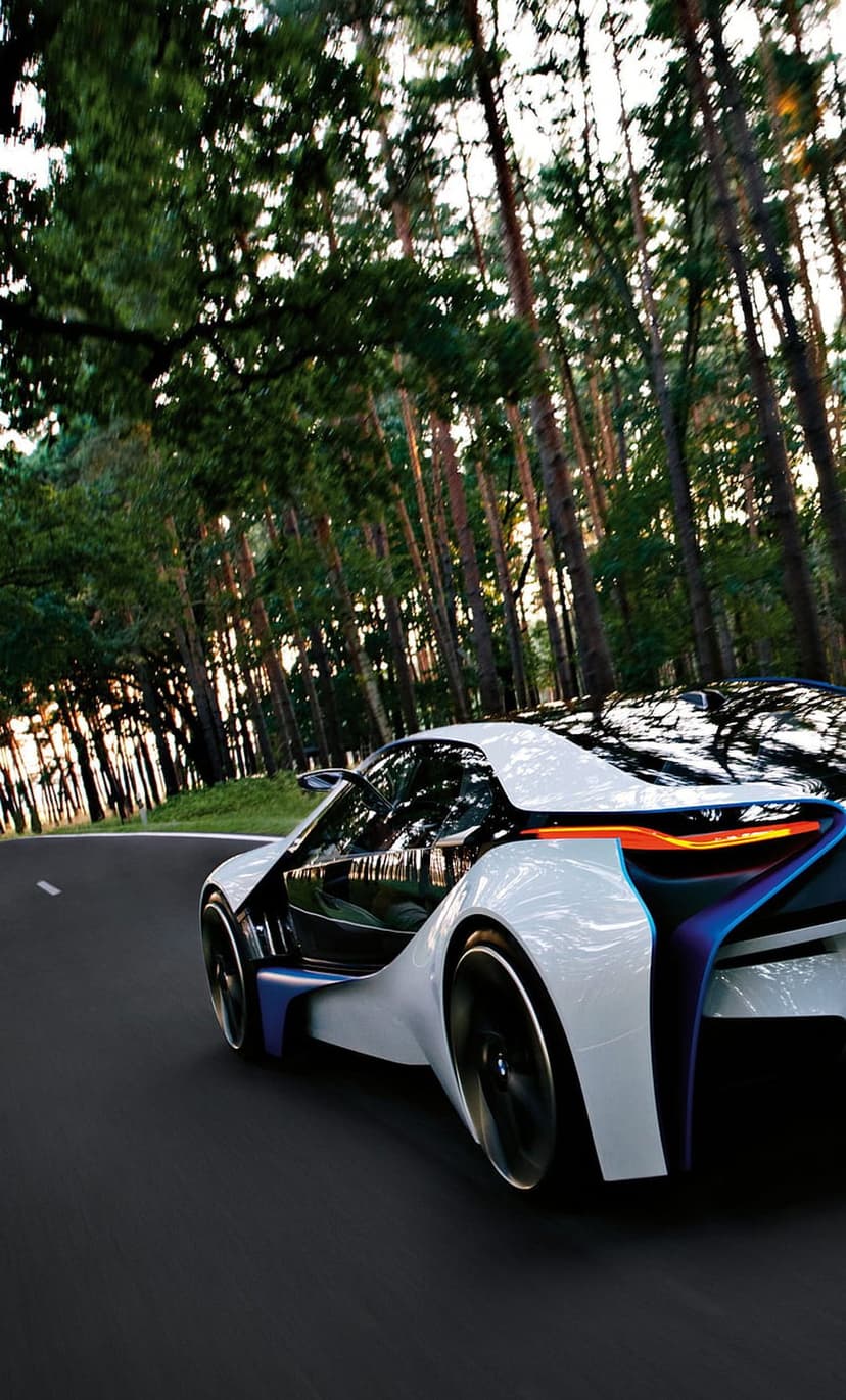 Futuristic White Hypercar Forest Road Phone Wallpaper