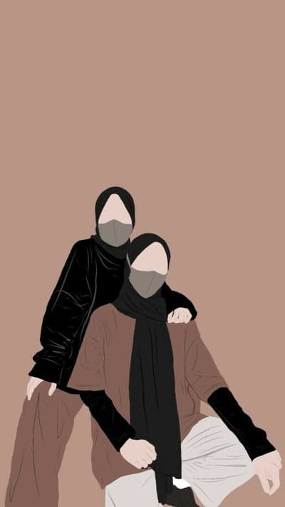 Elegant Hijab Sisters Minimalist Art Mobile Wallpaper