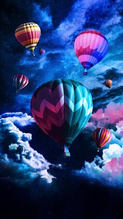 Hot Air Balloons in Starry Night Sky