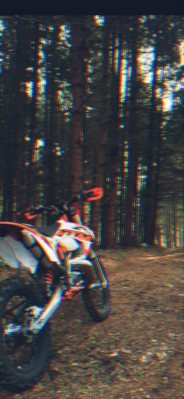 Dirt Bike in Glitched Forest Scene