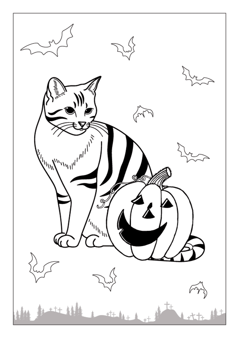 Bat silhouette vector graphics depicting black flying creatures over a dark graveyard with trees and stones.