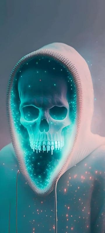 Abstract Sci-Fi Skull with Neon Aura and Sparkles