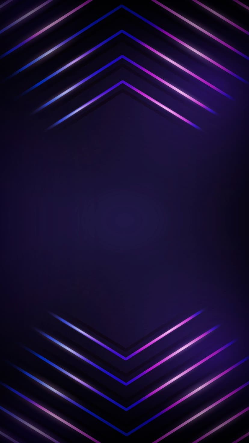 Luminous blue and purple neon chevron lines form a repeating geometric pattern against a dark gradient backdrop.