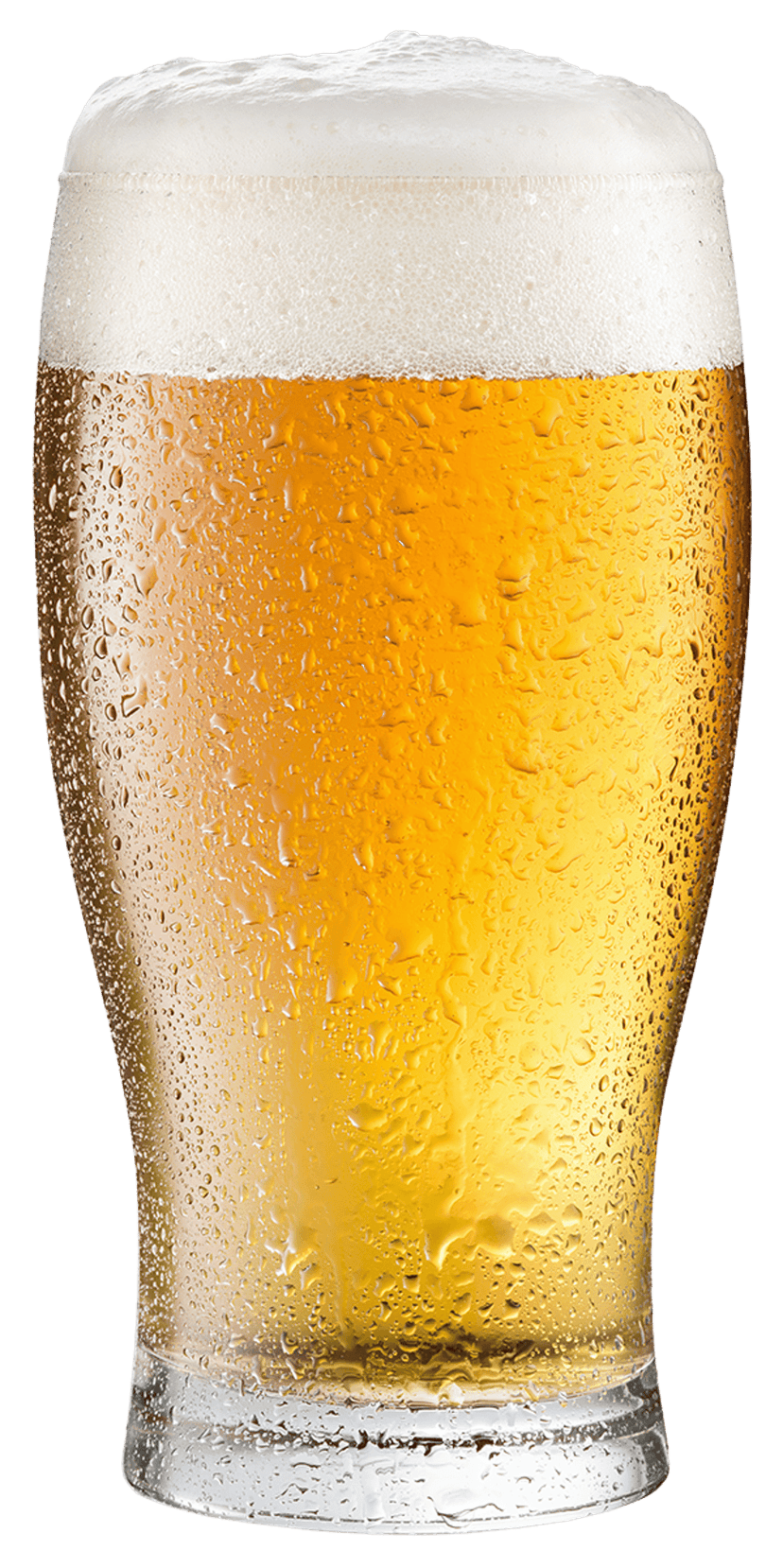 Wheat beer pint glass filled with golden liquid and white foam stands next to two dark brown glass bottles.