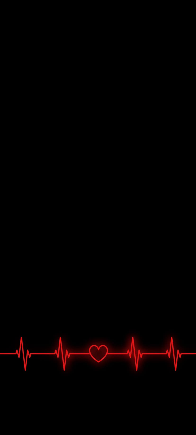 Glowing red heartbeat line and a stylized heart icon centered against a solid jet black background.