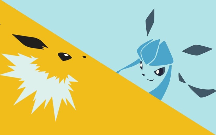 Jolteon and Glaceon in a minimalist vector style with a diagonal color split of yellow and blue backgrounds.