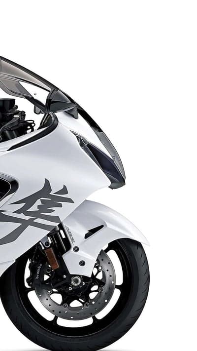 White Suzuki Hayabusa Motorcycle Front Wheel and Fairing