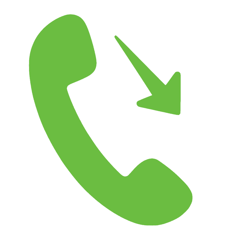 Green phone icon features a white directional arrow indicating incoming calls on a transparent background.
