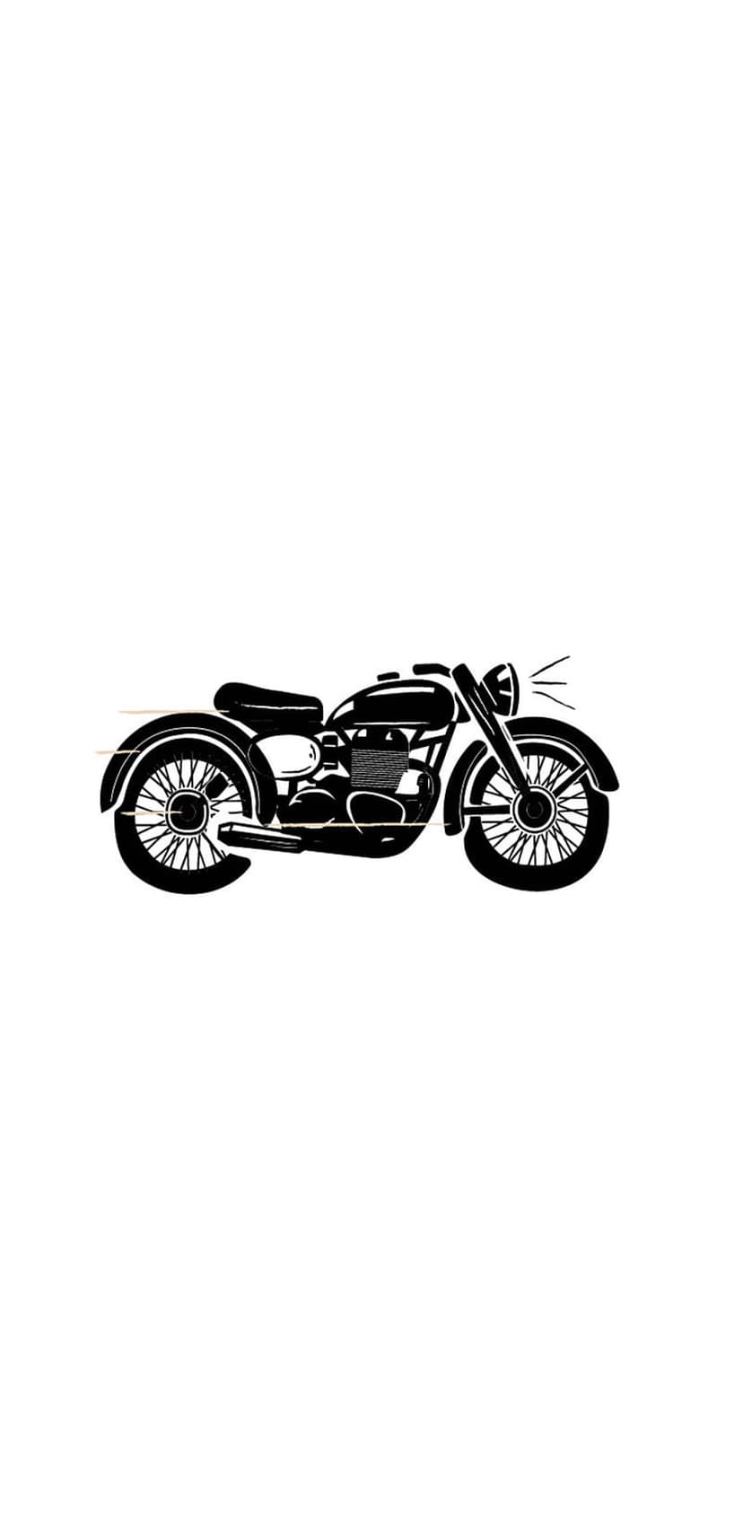 Retro motorcycle silhouette in solid black ink centered on a clean white background with sharp vector lines.