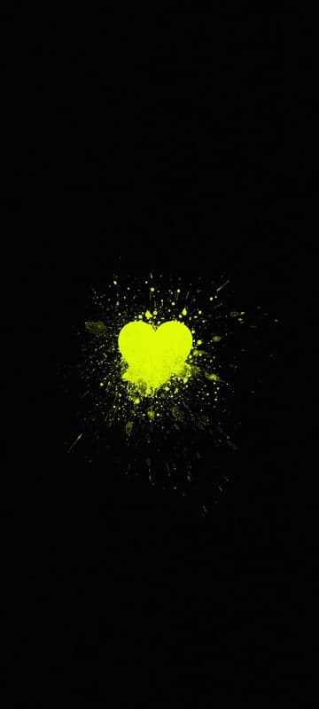 Neon Yellow Splatter Heart on Black Background