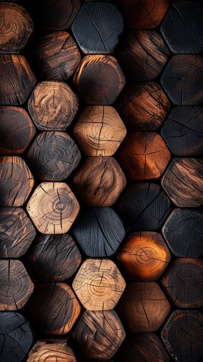 Hexagonal Wood Log Wall Texture Background