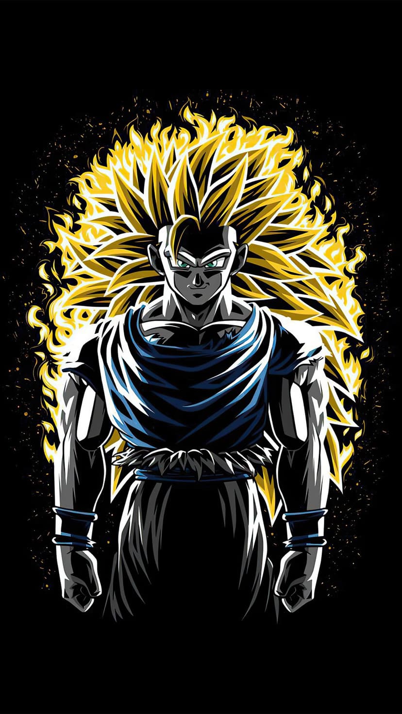 Goku in Super Saiyan 3 form with long golden hair and a radiating yellow aura against a pitch-black background.