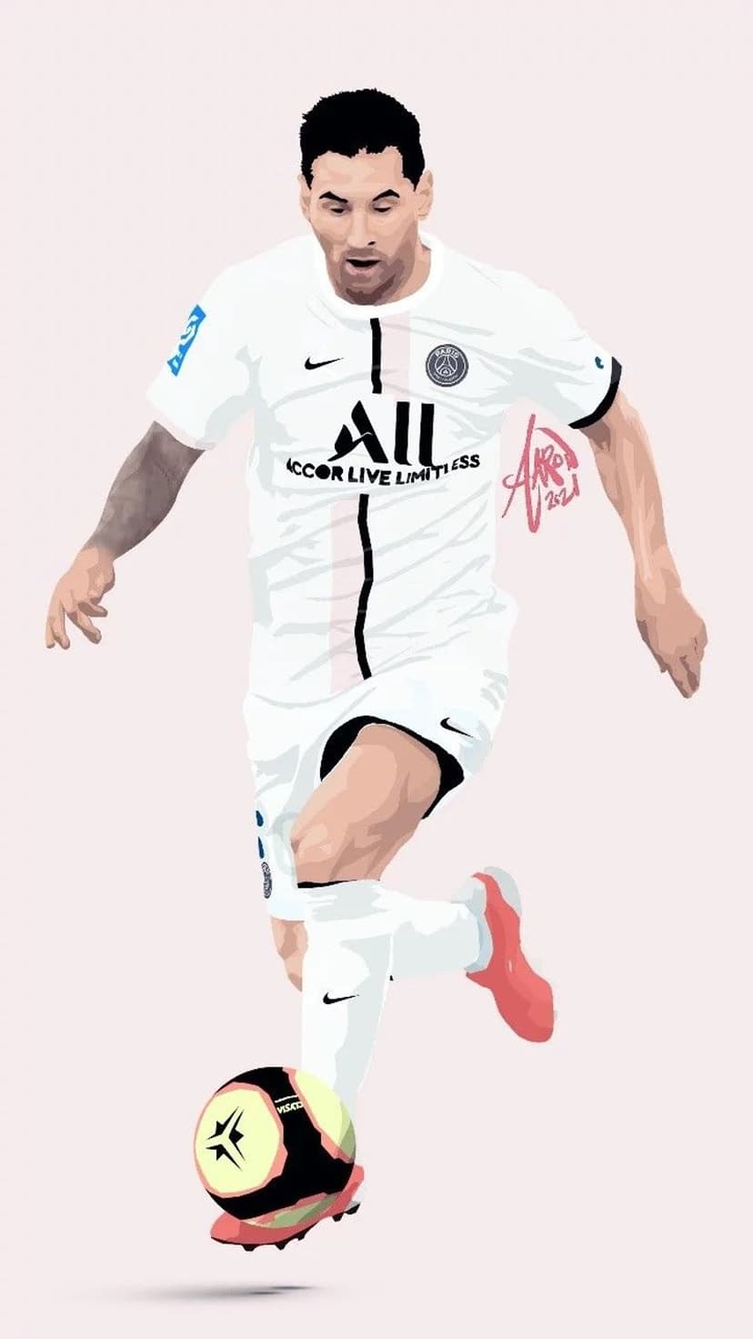 Soccer player in a white and pink PSG jersey dribbles a ball against a solid light pink background.