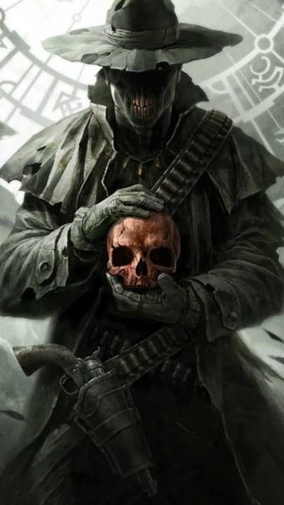 Grim Undead Cowboy with Skull Dark Western Phone Wallpaper