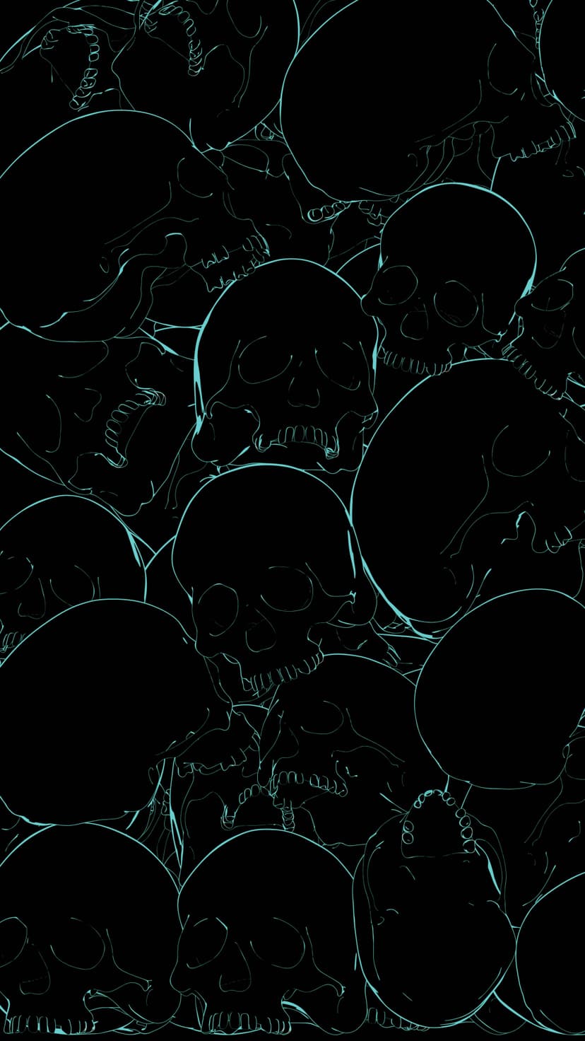 Teal skull outlines arranged in a repeating pattern on a solid black backdrop for a high-contrast visual.