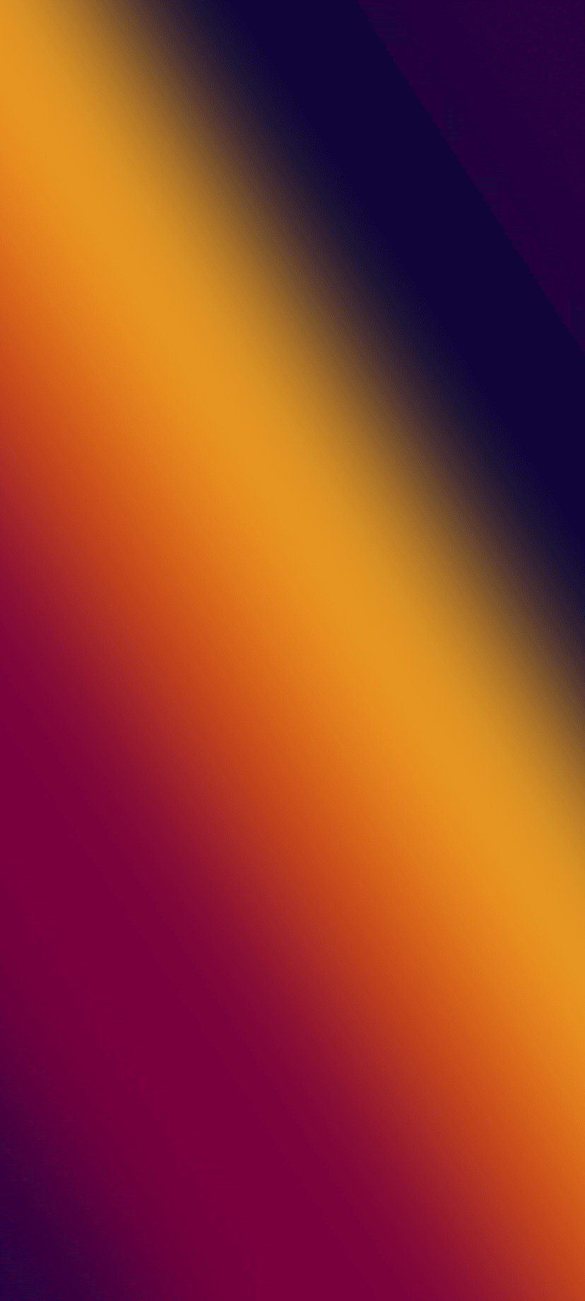 Vibrant diagonal gradient shifts from deep purple to bright orange and dark blue with a subtle grainy texture.