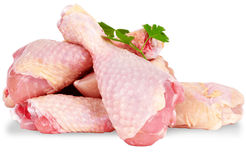Raw chicken wings with moist pink skin texture arranged on a transparent background for food recipe design.