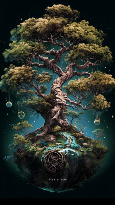 Floating Tree of Life Mystical Island Phone Wallpaper
