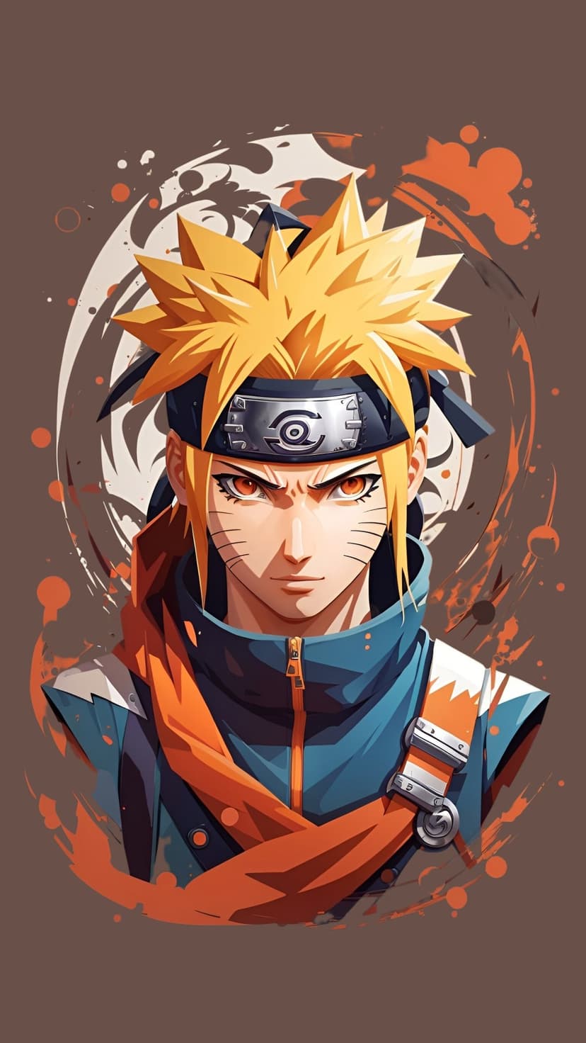 Naruto Uzumaki wears a black headband and orange outfit while surrounded by swirling fiery energy and sparks.