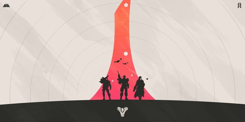Three armored silhouettes stand on a rocky ridge before a massive glowing sun with radiant concentric circles.