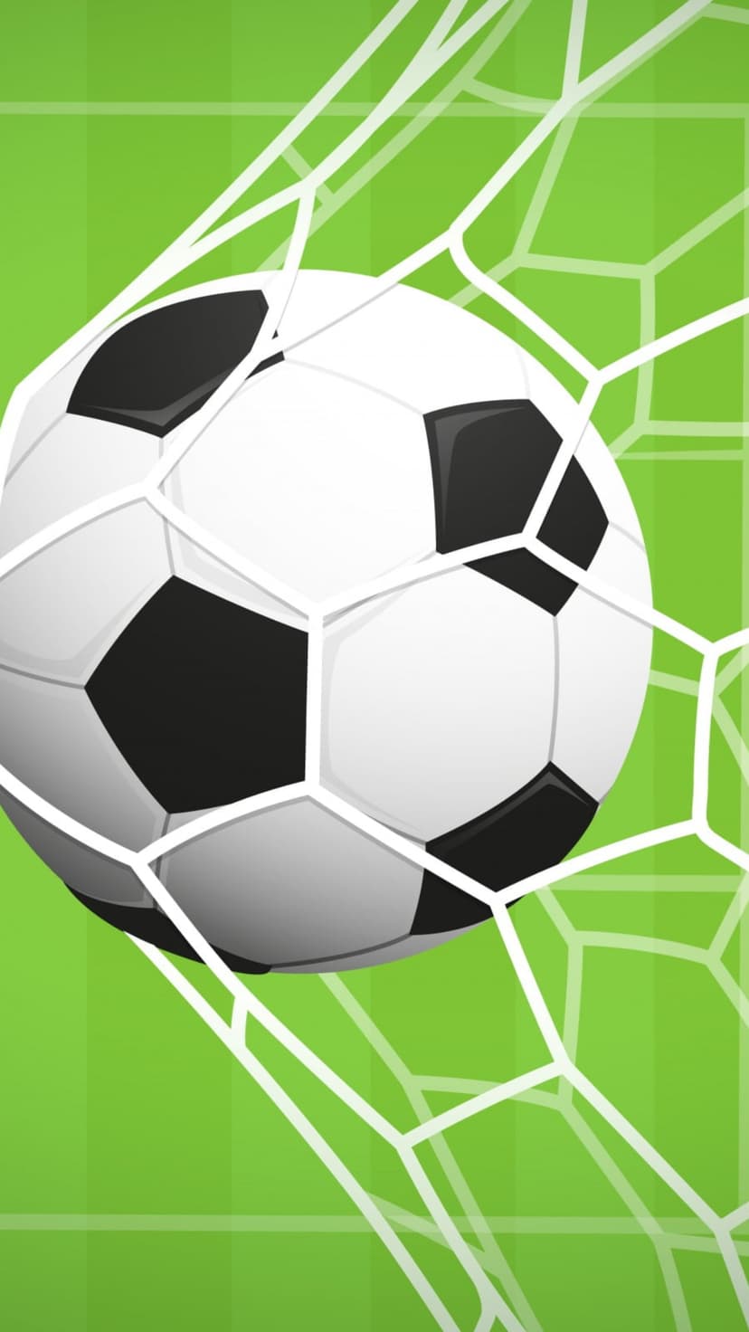 Black and white soccer ball bulging into a white goal net against a blurred green field during a scoring moment.
