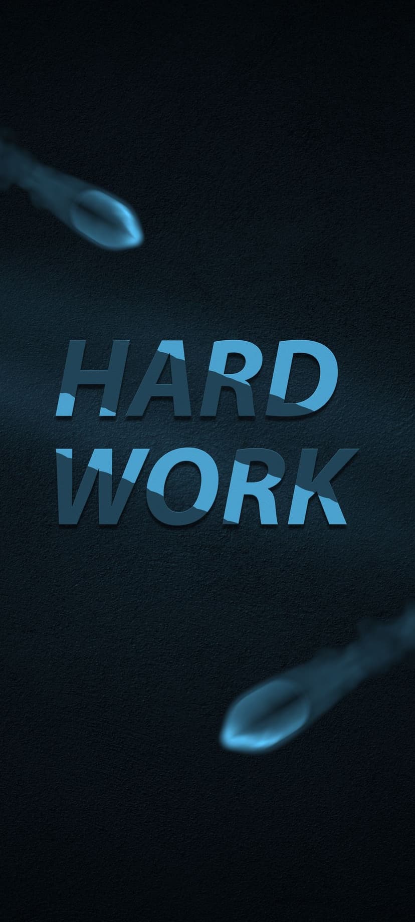 Hard Work text in stylized blue letters sits among glowing abstract light streaks on a dark textured surface.