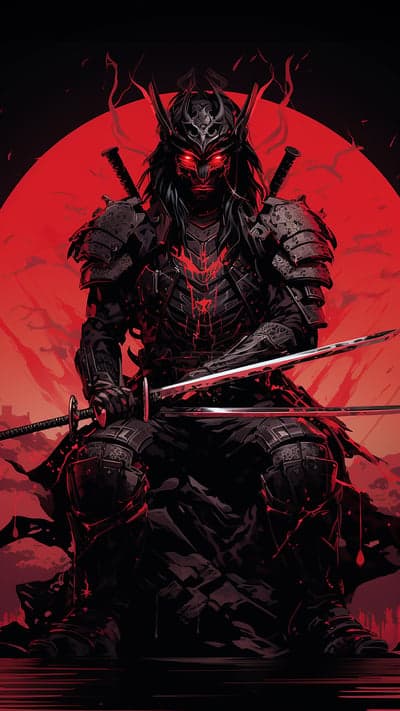 Demonic Samurai Warrior Red Moon Armor Swords