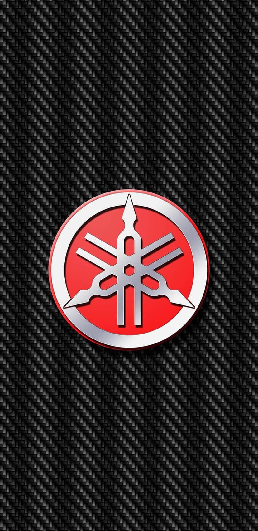 Yamaha tuning fork emblem centered on a black carbon fiber textured background for mobile screen displays.
