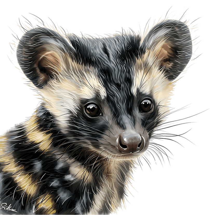 Masked civet digital portrait featuring detailed black and white facial markings and soft realistic fur texture.