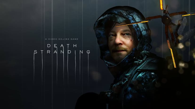 Sam Porter Bridges wearing a tactical hood with an orange shoulder scanner in a dark rainy setting.