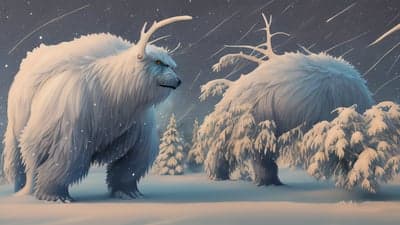 Majestic Yeti creatures in a snowy forest