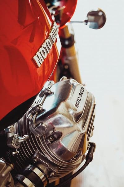 Red Moto Guzzi Motorcycle Engine Close-Up
