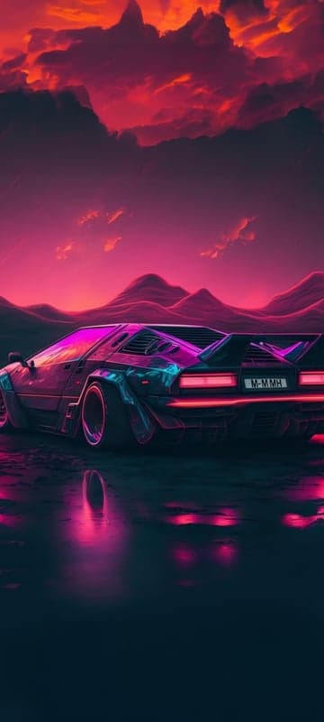 Cyberpunk 80s Car Aesthetic Neon Sunset Tablet Backdrop