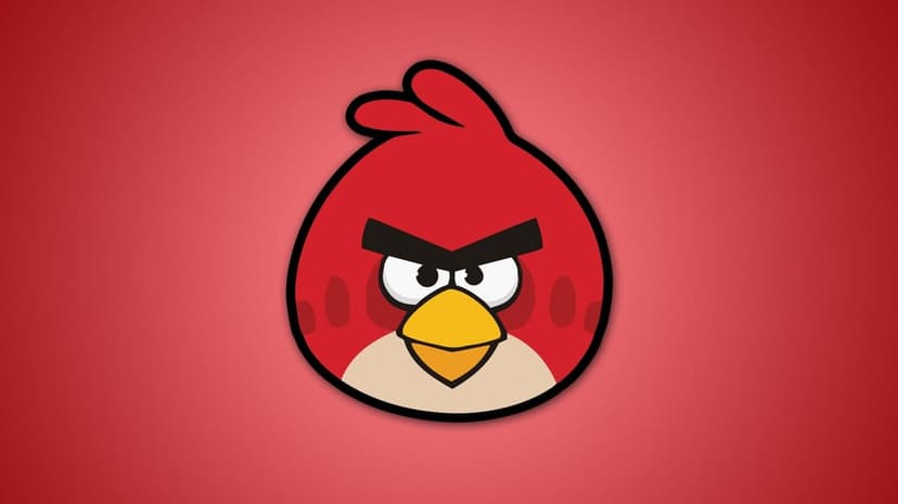 Angry Birds Red character centered on a red radial gradient background with thick black outlines and a yellow beak.