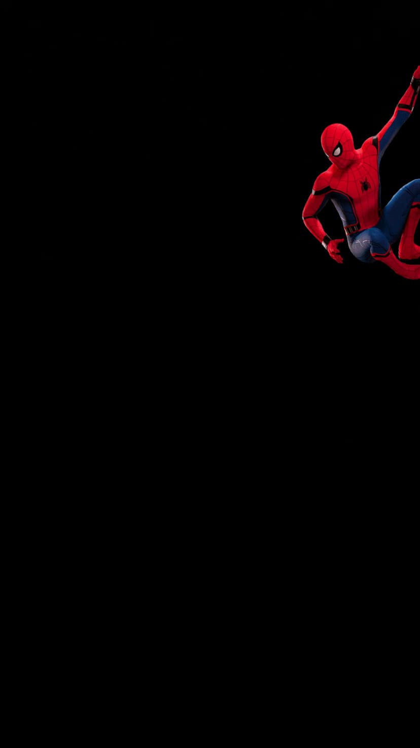 Spider-Man in a red and blue suit crouches on a black background with his hand touching the ground in a hero pose.