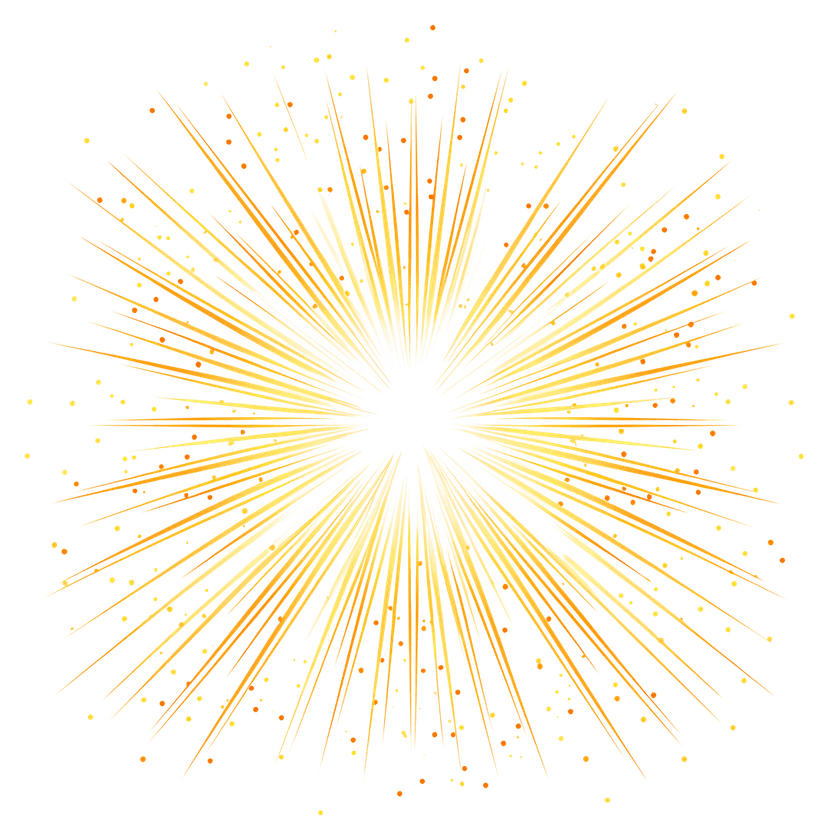 Golden fireworks burst featuring radiating amber sparks and shimmering light trails expanding from a bright center.