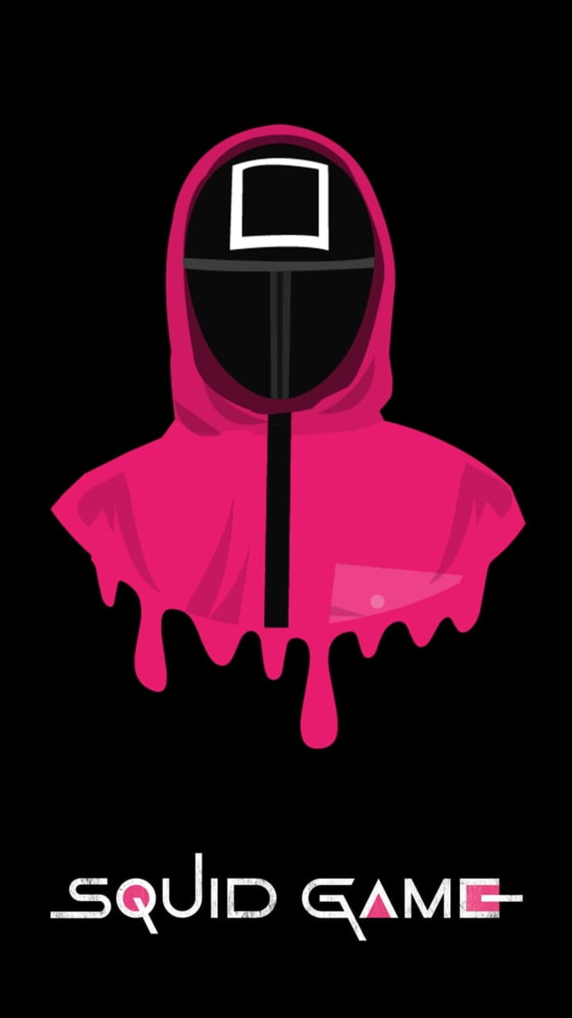 Pink guard mask with a square symbol features a dripping effect above the show logo on a black background.