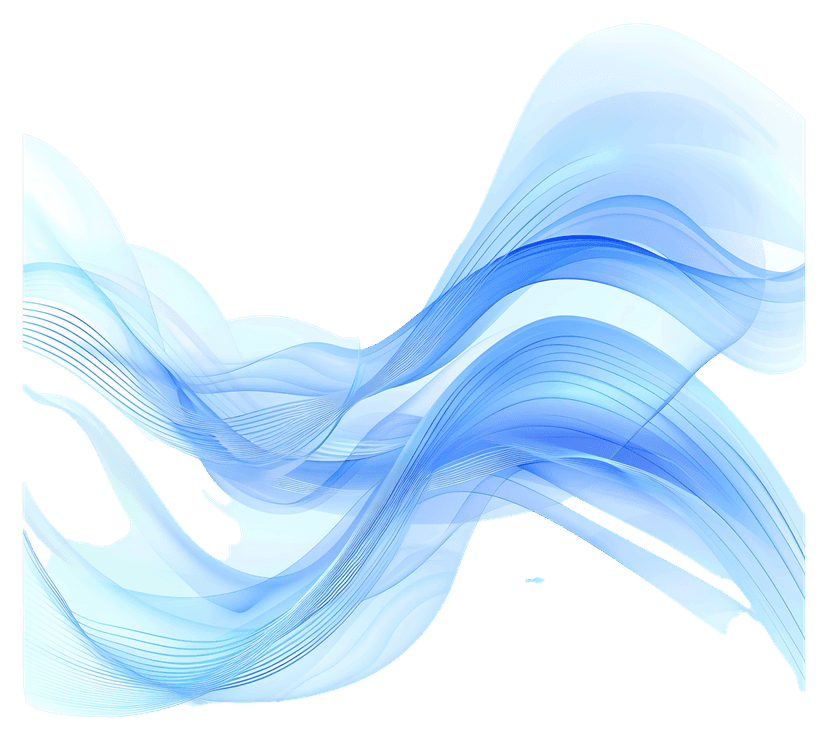 Blue wave abstract pattern featuring flowing sapphire gradient curves and translucent layered fluid shapes.