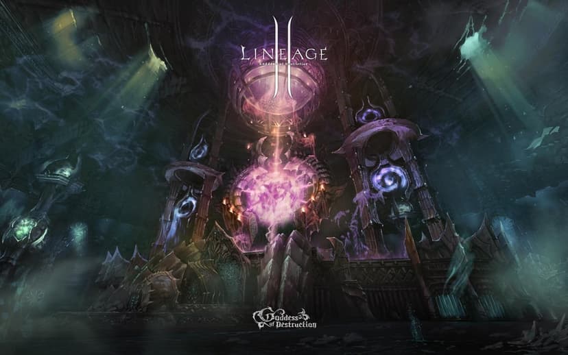 Dark gothic hall centered around a glowing purple energy sphere with stone pillars and teal light beams.