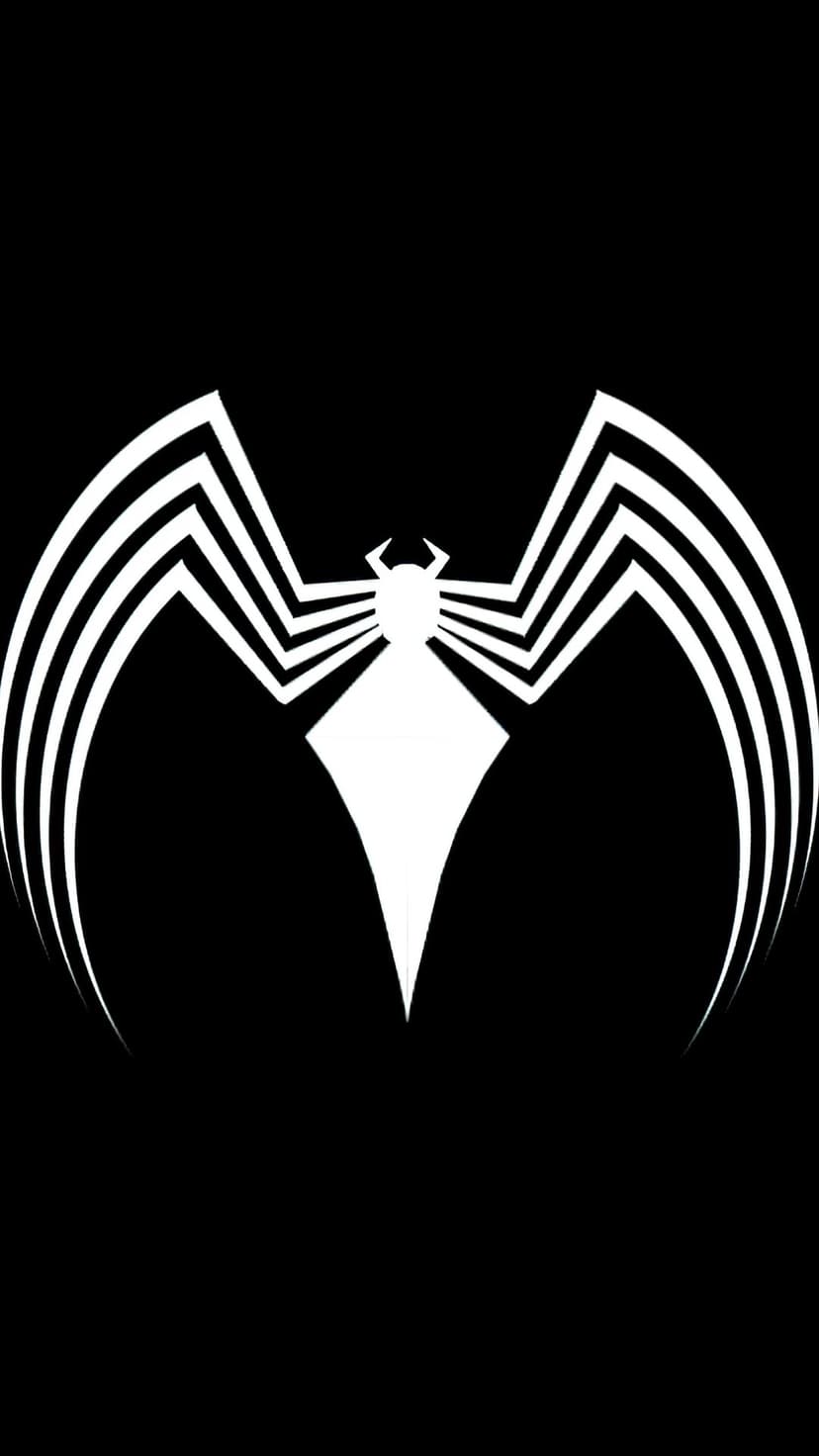 White Venom spider logo with sharp angular legs centered on a solid black background for mobile phone screens.