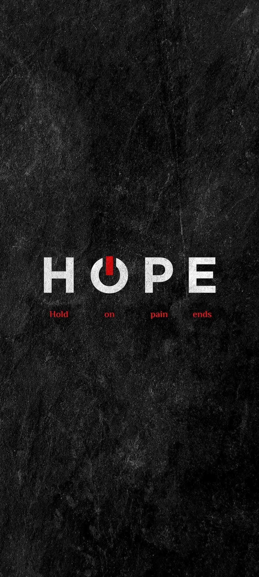 HOPE letters in white featuring a red power icon on a dark textured surface for a vertical phone screen.