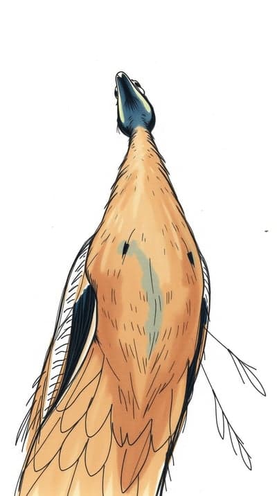 Illustration of a bird's head and back from above