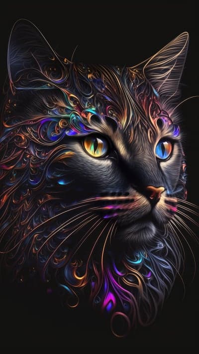 Abstract Cat Portrait with Swirling Colors