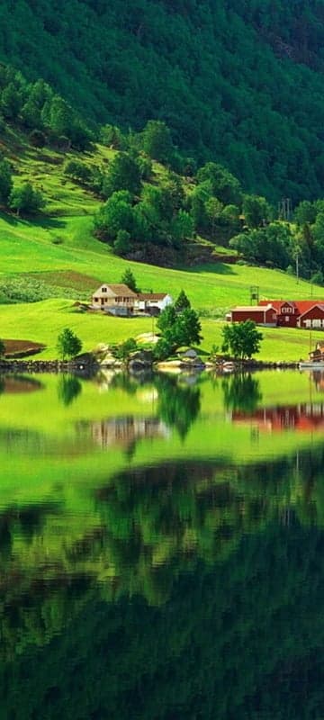 Picturesque Lakeside Village in Lush Green Hills