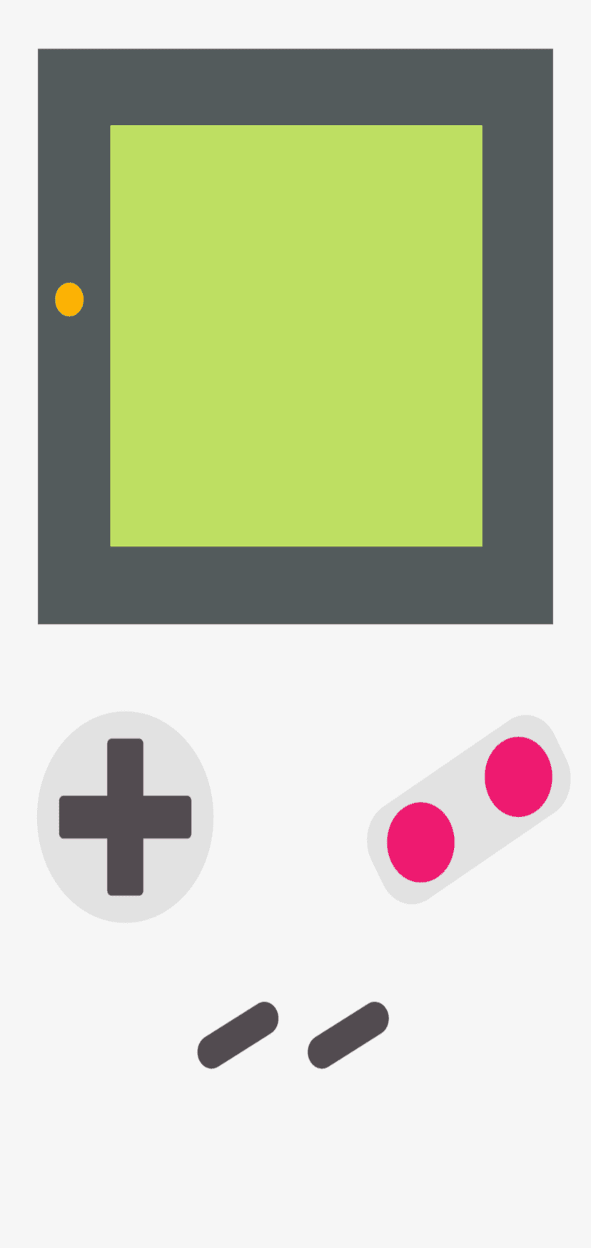 Retro handheld console with a green screen, pink buttons, and a grey casing on a minimalist flat background.