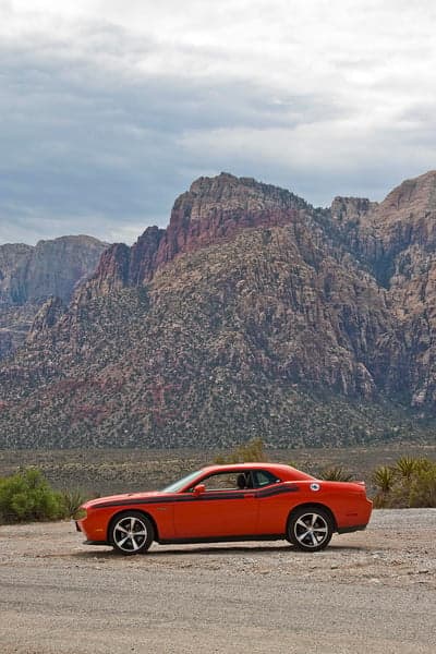 Orange Dodge Challenger Red Rock Canyon Phone Wallpaper